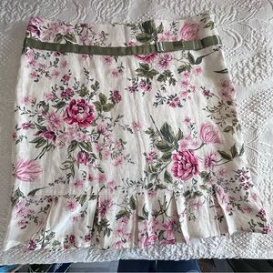 Vintage Linen Skirt Size 10 White Floral Ribbon Bow Side Zip Pleat Hem ARDEN‎ B.